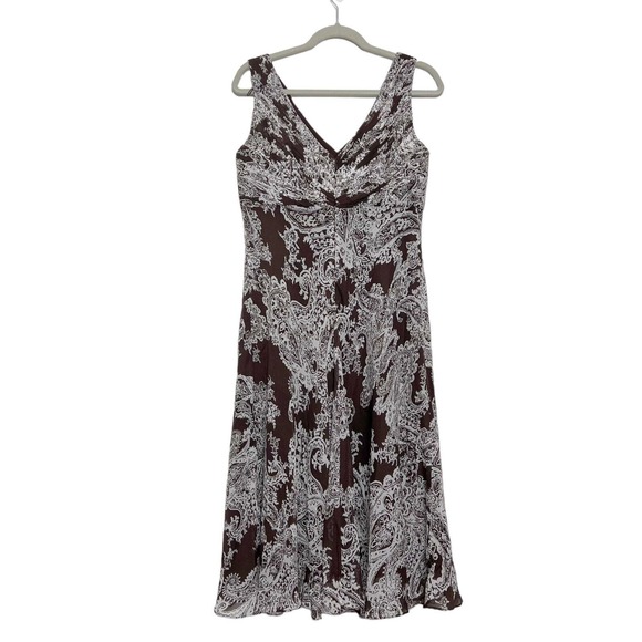 Adrianna Papell 100% Silk Sleeveless Fit and Flare Dress, Brown Paisley, 14, NWT - Picture 5 of 8